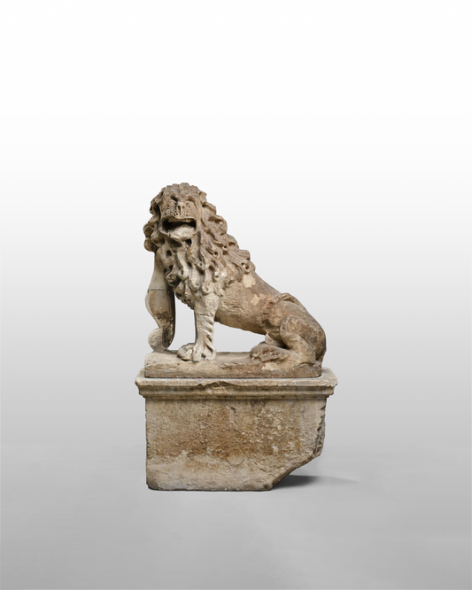 LION HÉRALDIQUE EN PIERRE DE CALCAIRE, ITALIE XVIIe SIÈCLE