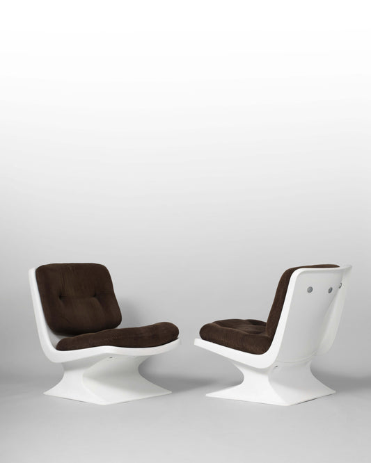Fauteuil Albert Jacob – Grofillex, en PCV et velours côtelé marron, design iconique français des années 1970.