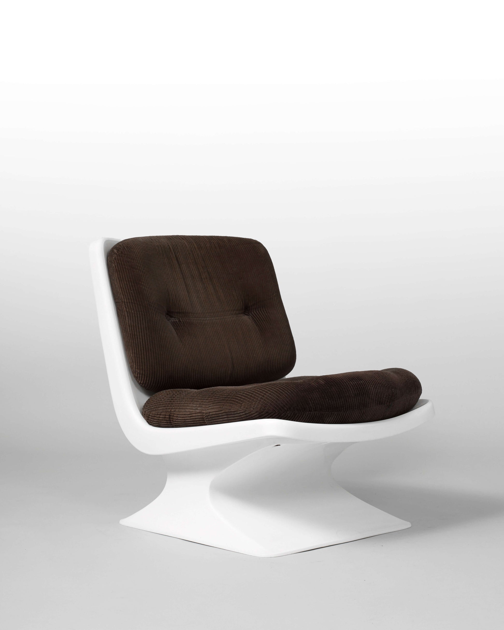 Fauteuil Albert Jacob – Grofillex, en PCV et velours côtelé marron, design iconique français des années 1970.