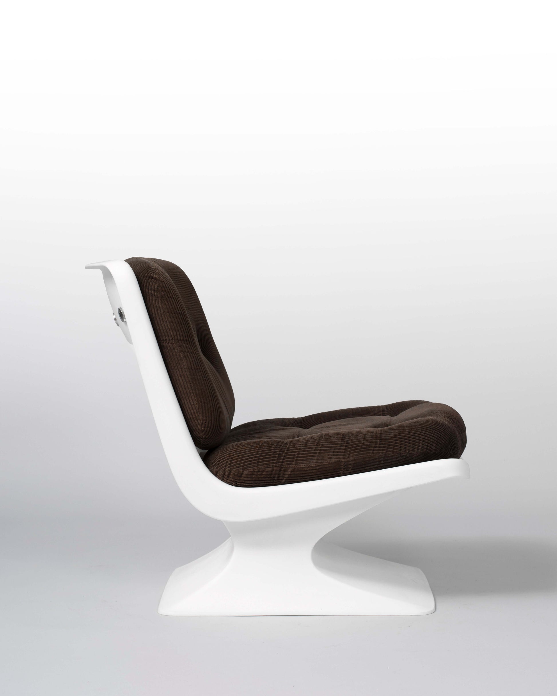Fauteuil Albert Jacob – Grofillex, en PCV et velours côtelé marron, design iconique français des années 1970.
