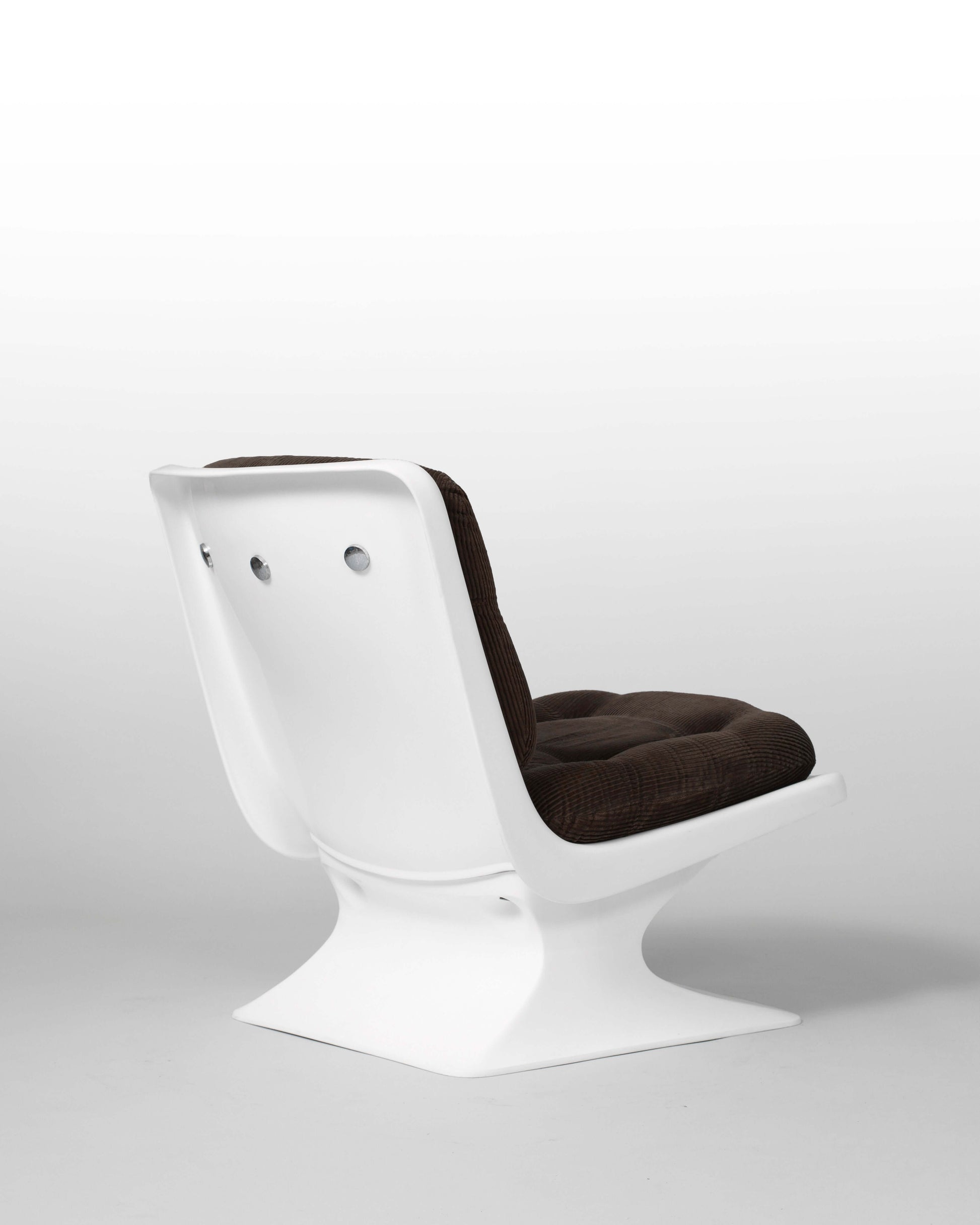 Fauteuil Albert Jacob – Grofillex, en PCV et velours côtelé marron, design iconique français des années 1970.